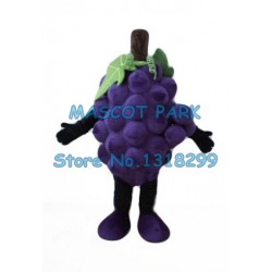 Fresh Purple Grape Mascot Costume with Leaves