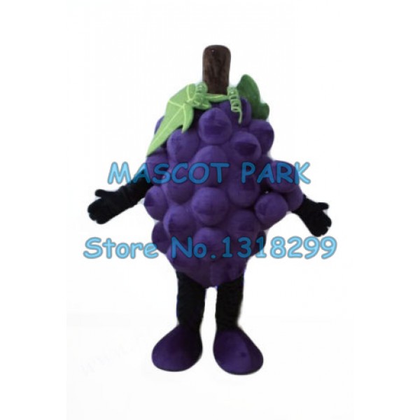 Fresh Purple Grape Mascot Costume with Leaves