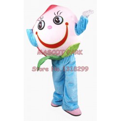 pink peach Mascot Costume with big smile