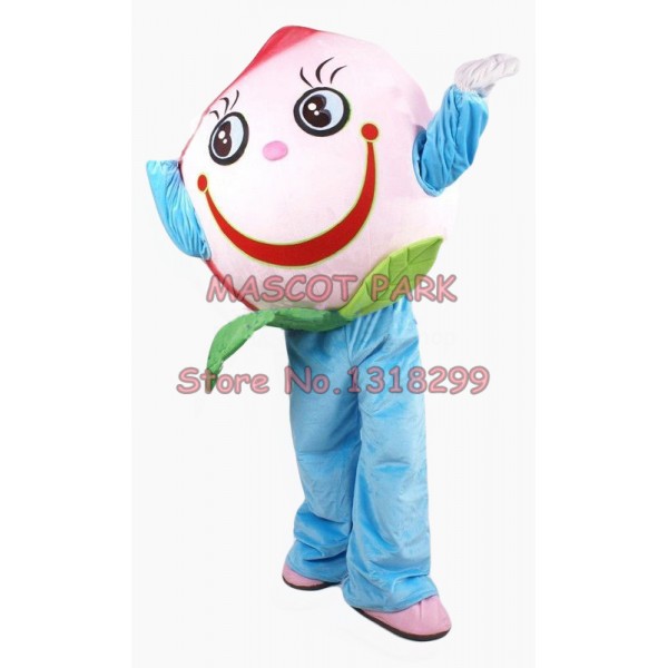 pink peach Mascot Costume with big smile