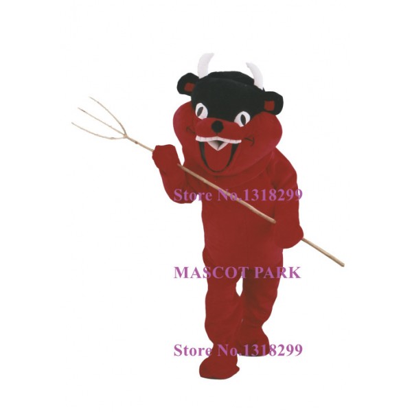 Red Devil Mascot Costume with fork