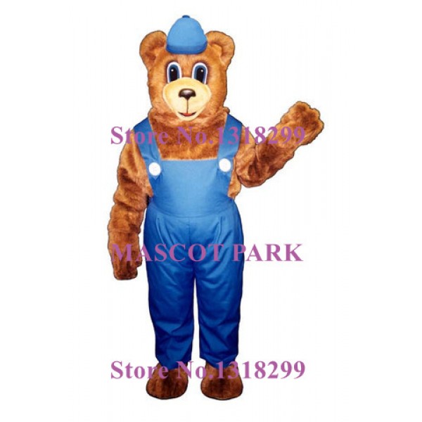 Billie Bear with Overalls & Hat Mascot Costume